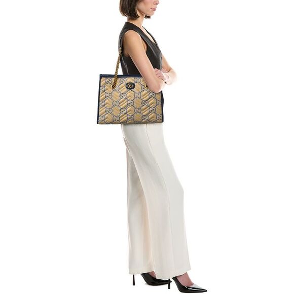 Gucci Gg Marmont Medium Raffia & Leather Tote, Beige - Picture 4 of 4